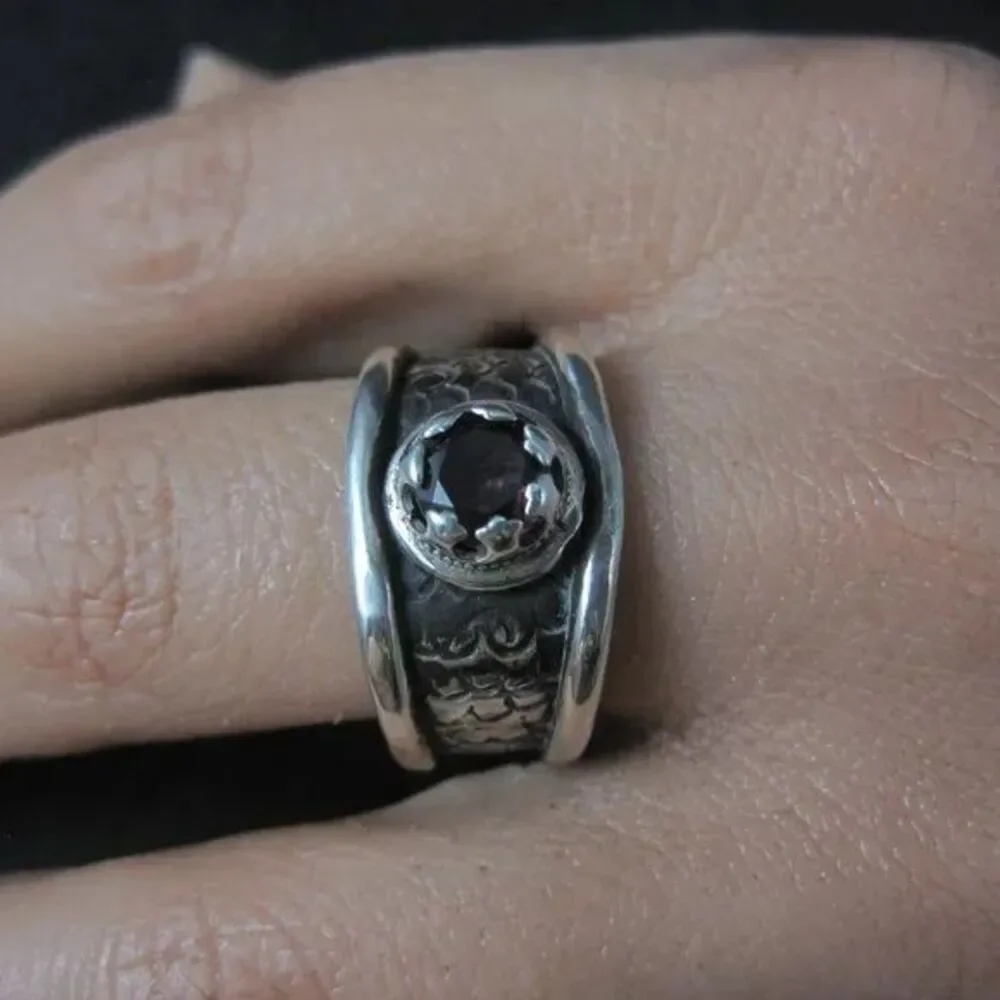 Gothic Sterling Garnet Ring Size 9 One of a Kind
